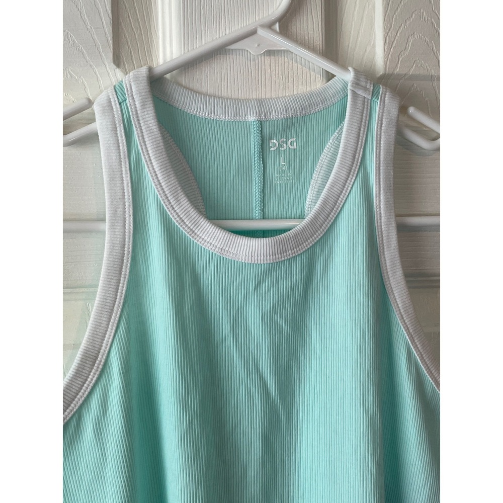 DSG Cotton Rib‎ Tank Girls L 14 Waterscape NWT Racerback Lettuce Hem Aqua - Picture 5 of 11